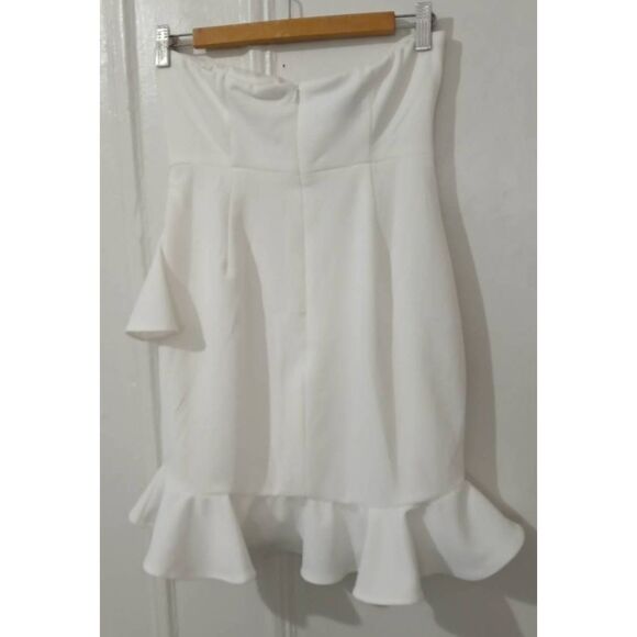 Hello molly womens size 6 white Strapless club dress mini ruffle peplum - Picture 4 of 5